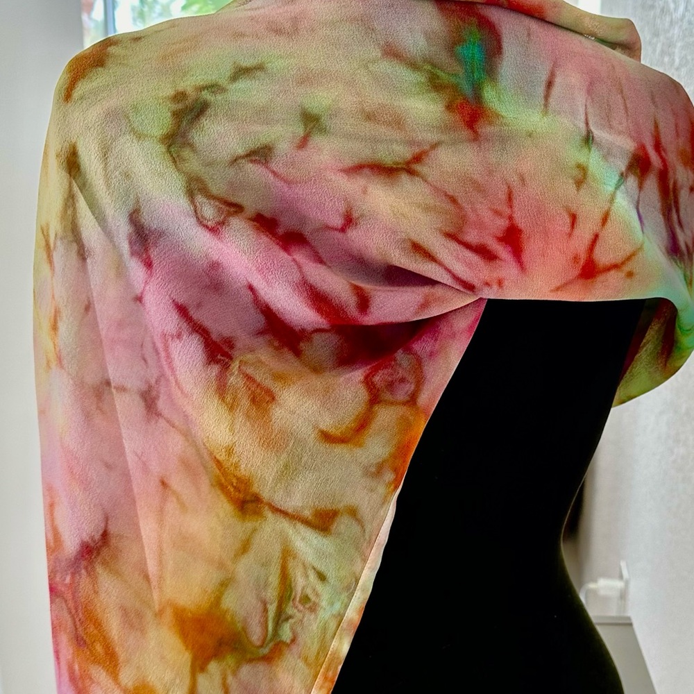 Chiffon scarf with charmeuse edging designed by renowned, silk artist.